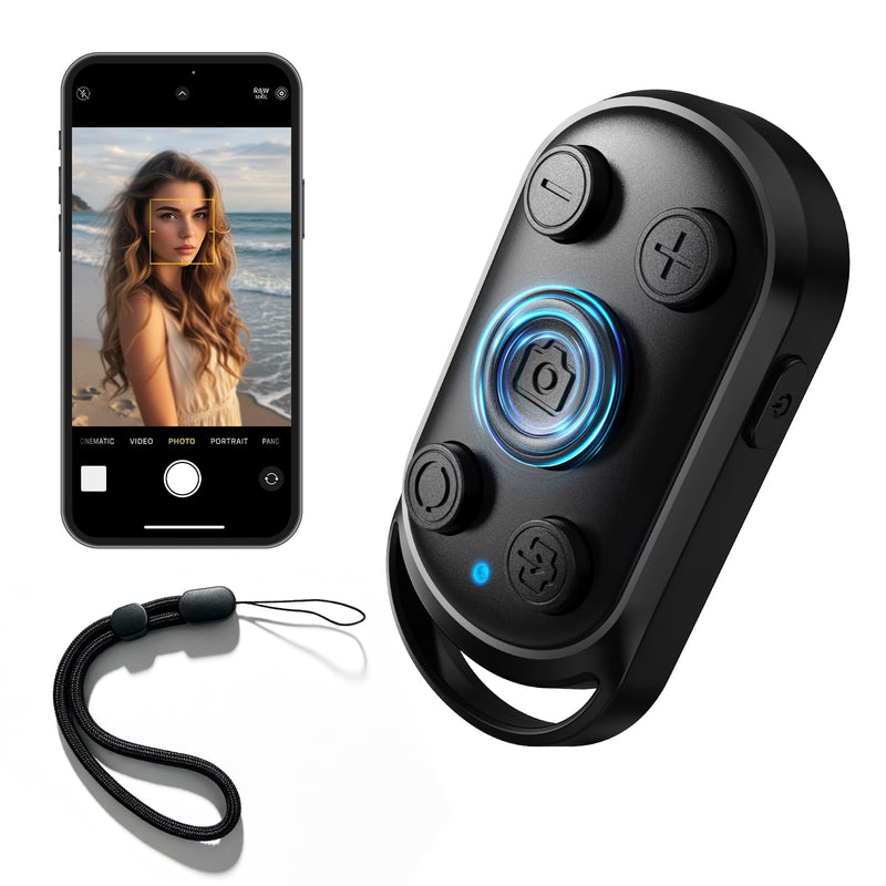 duskeep Bluetooth Camera Remote Shutter with Zoom for iPhone Android, Vlogs | Selfies and travel, photo/video remote control, front/rear switch, USB-C charging, lightweight design, adjustable wrist strap Black