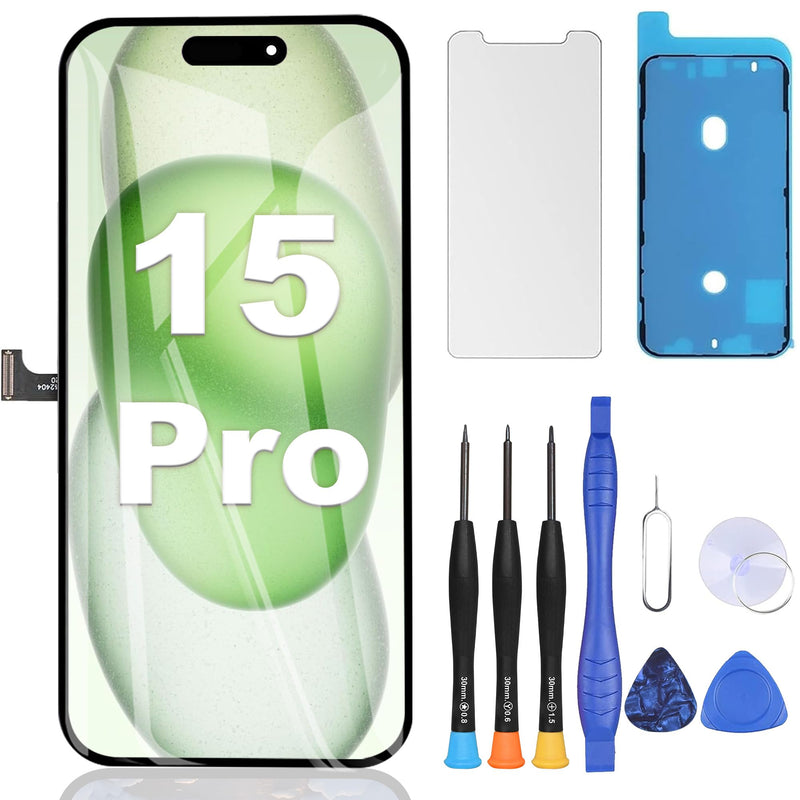 ZOETEC Screen Replacement for iPhone 15 Pro LCD, 6.1'' Retina Display 3D Touch Screen Digitizer Assembly with Repair Tool Kits, Waterproof Adhesive, Tempered Glass