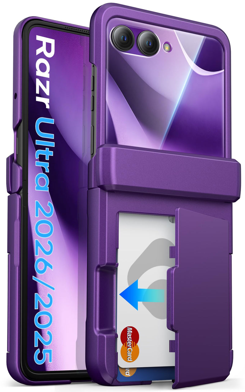 ASAFCASE for Motorola Razr Ultra 2026/2025 Phone Case with Wallet, Purple | Card Holder, Rugged Hinge Protection, Outer HD Screen Protector, Military Drop, Durable Phone Case for Razr Ultra 2026/2025 Dark Purple