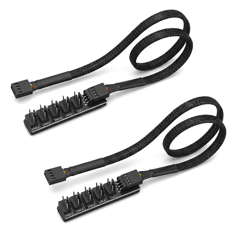 2 Pack 4-Pin PWM Fan Hub 1 to 5 Splitter Cable for PC Case Cooling Fans, Compatible 4-Pin Fans 5 Way Splitter Wire for ATX Computer Case