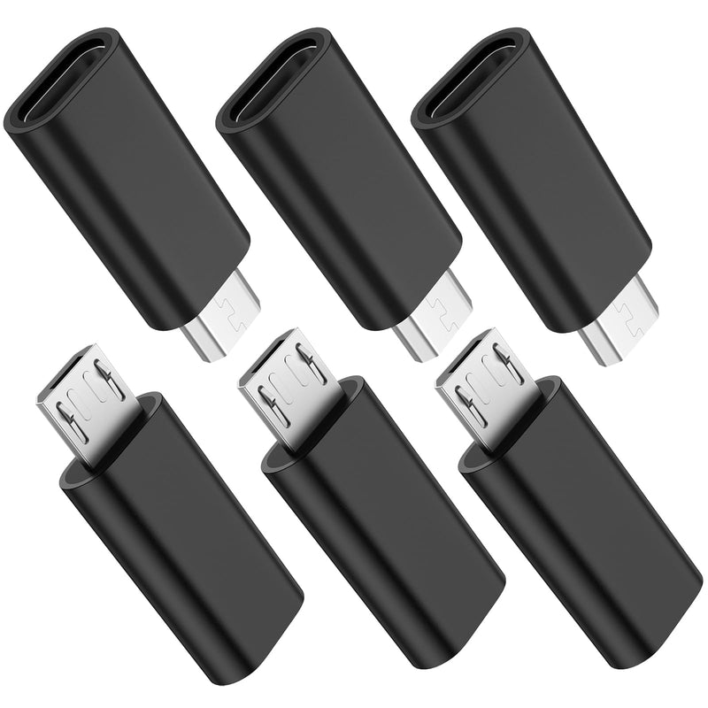6 Pack Micro USB to USB C Adapter, Data Transfer Adapter, for Galaxy S7/S7 Edge/S6/J7, LG G4, and More Devices (Black) Black