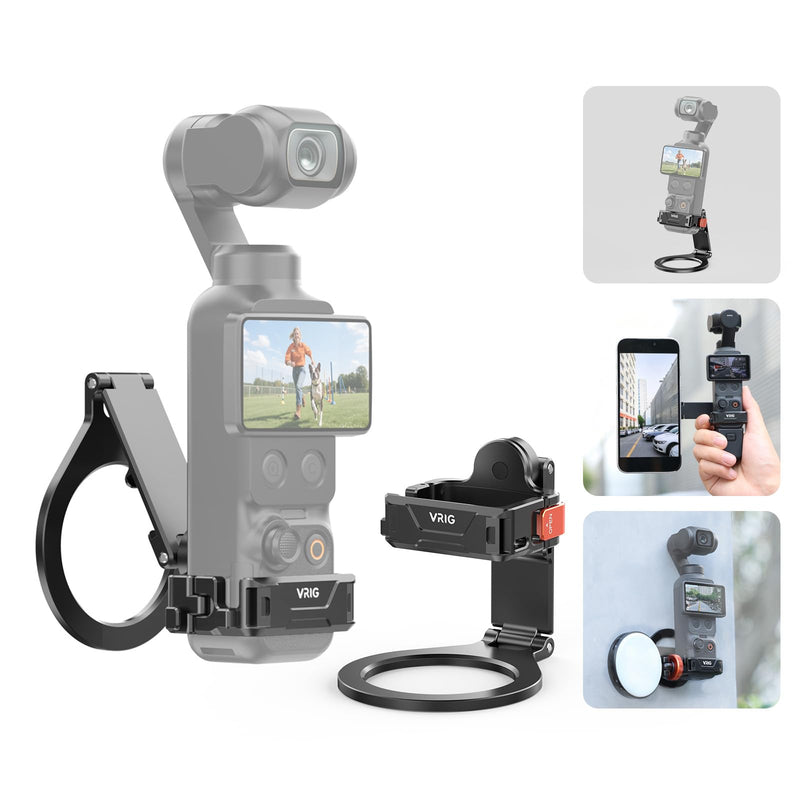 VRIG Magnetic Mount Stand for DJI Osmo Pocket 3/4/ 4P/ Xtra Muse | Camera Frame Expansion Phone Holder with 1/4 Thread and Cold Shoe, 180/270/360° Adjustment Magsafe Adapter Xtra Accessories