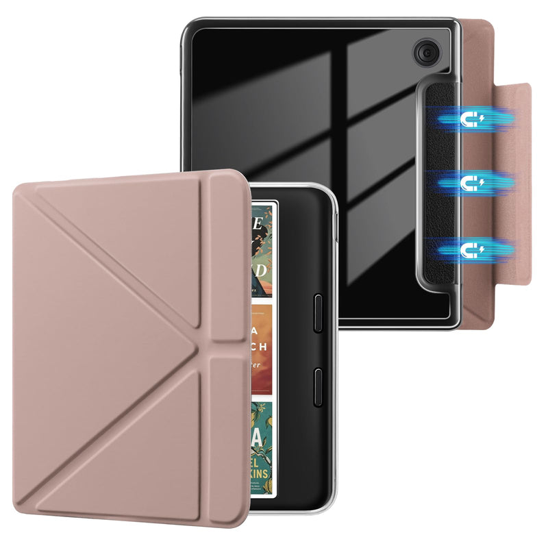 E NET-CASE Detachable Magnetic Case for 7" Kobo Libra Colour & Tolino Vision Color (2024) eReader, Ultra Clear Back Scratch-Proof Light丨Easy to Detach & Attach丨Auto Sleep/Wake Rose Gold