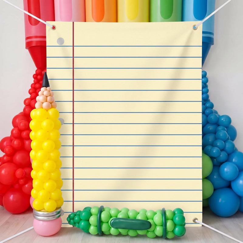 Hahafelt 6.6 x 4.4ft Back to School Backdrop Notebook Paper Backdrop | Classroom Door Cover Yellow Bulletin Board Notebook Decor for Preschool Kindergarten First Day of School Party Supplies 6.6 x 4.4 ft