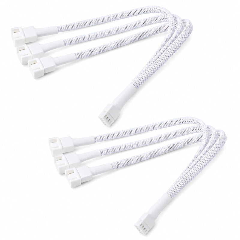 2 Pack 4 Pin PWM Fan Splitter Cable, White | 4 Pin PWM, 1 to 3 Ways, 10.6 Inch Length, Compatible with 3Pin and 4Pin Fans, for CPU Cooling, PC Case, and Chassis Fans