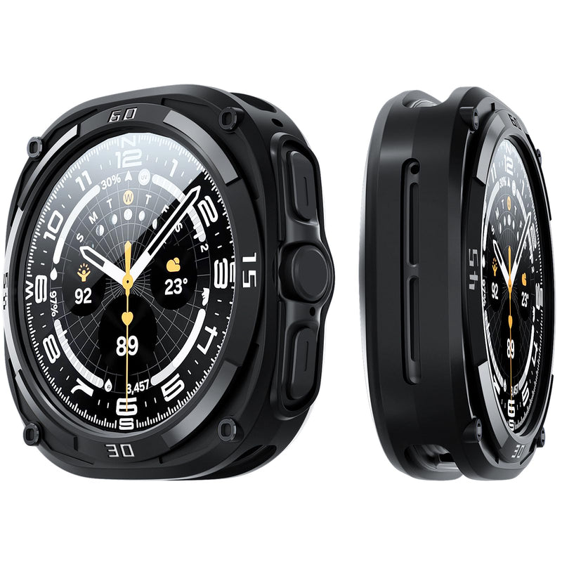 Bumper Cover & Glass Protector for Samsung Galaxy Watch Ultra 47mm | 1-Pack Soft TPU Bumper Case & Tempered Glass, Anti-Fall Anti-Scratch, Easy Install, Black, Ultra 8 / Ultra 7 47mm Ultra 8 / Ultra 7