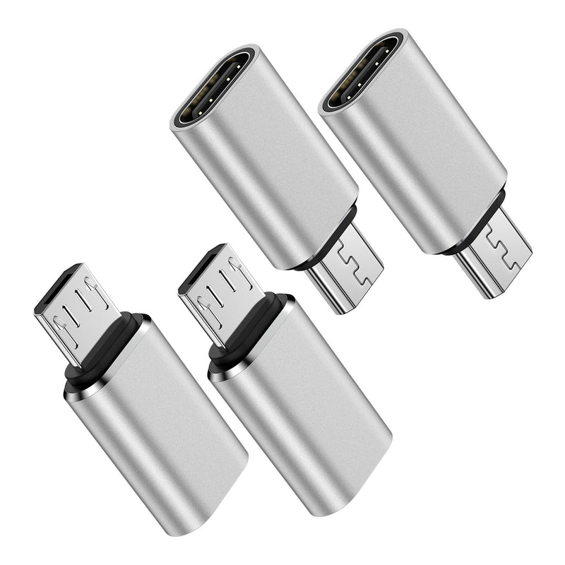 Micro USB Adapter for Samsung Galaxy S7 Edge S7 S6 Edge S6 J7 J5 J3 | Nexus 6 5 LG G4 G3 Kindle MP3 Players, 4 Pack Type C Female to Micro USB Male Convert USB C to Micro USB Charge & Data Sync Sliver