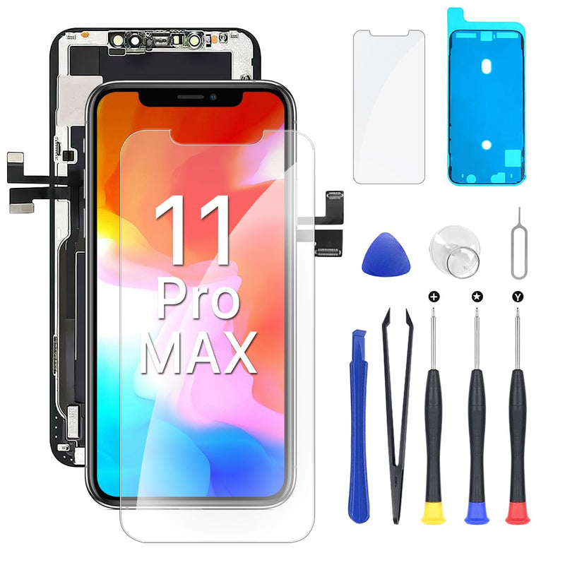 for iPhone 11 Pro Max Screen Replacement HD 6.5" LCD Display and 3D Touch Digitizer Assembly with Repair Tools, Waterproof Tape, Screen Protector, and True Tone for A2161, A2220, A2218 for iphone 11 PRO MAX--6.5''