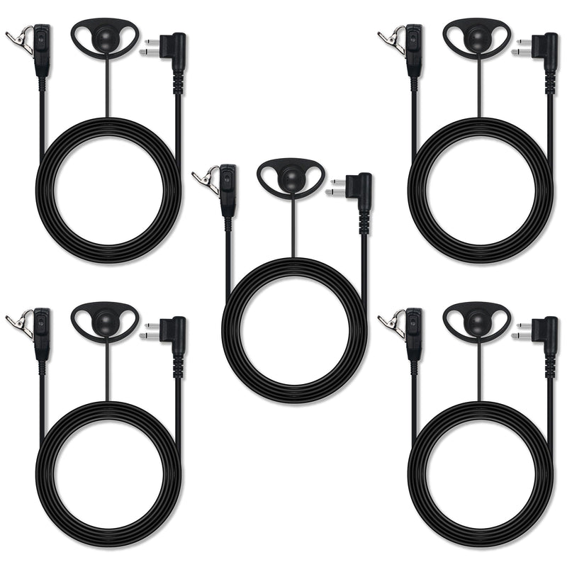 Walkie Talkie Earpiece with PTT Mic Compatible with Motorola CP200D CP100D R2 CP200 CP185 BPR40 CLS1410 CLS1110 RMU2040 RMU2080D Two Way Radio, 2 Pin D Shape Headset (D Shape Earpiece 5Pcs)