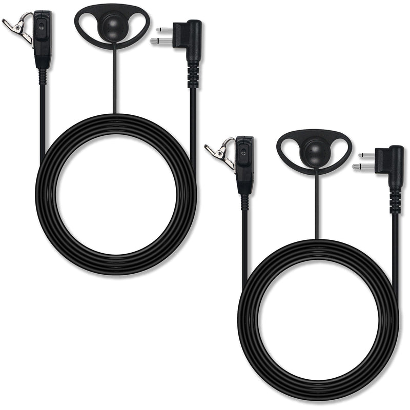 Earpiece for Motorola Radios, 2 Pin D Shape Headset with Mic PTT, 2 Pack | Walkie Talkie Ear Piece Compatible with Motorola Radios R2, CP100D, CP200D, CP200 CP185 CLS1110 CLS1410 BPR50DX BPR40 RMU2040