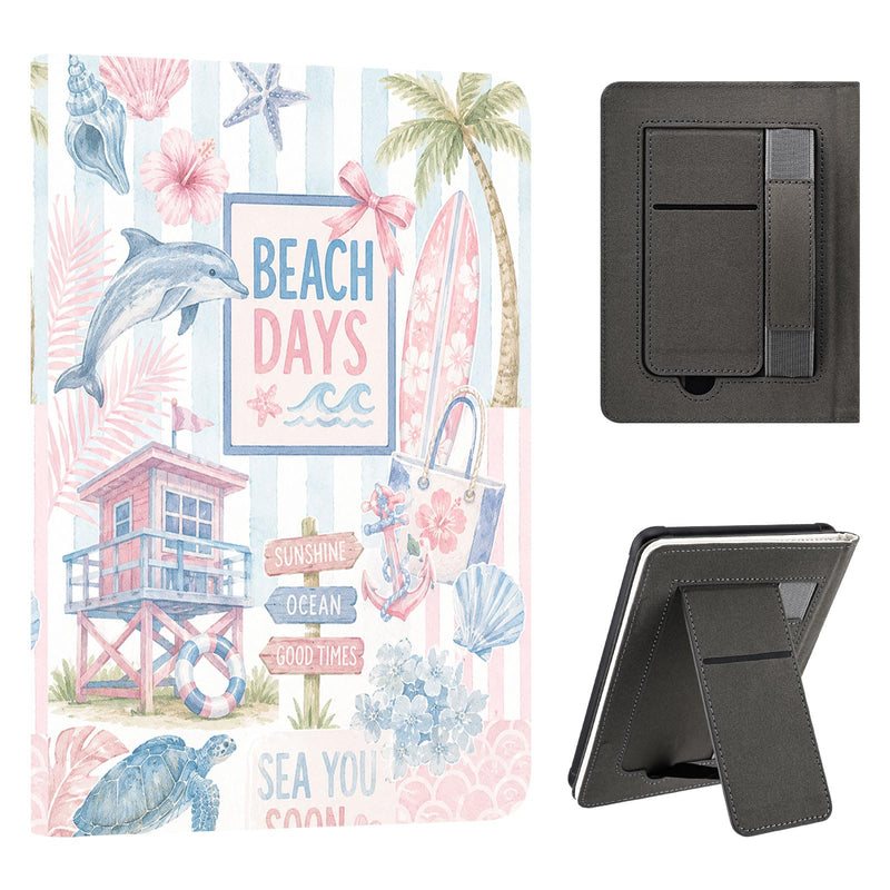 Stand Case for 7" Kindle Paperwhite 12th Gen Beach Days Sunshine | Compatible with Kindle Colorsoft Signature Edition 2024 with Hand Strap | Slim Leather Protective Cover with Auto Sleep/Wake 7" Kindle Paperwhite 12th Generation