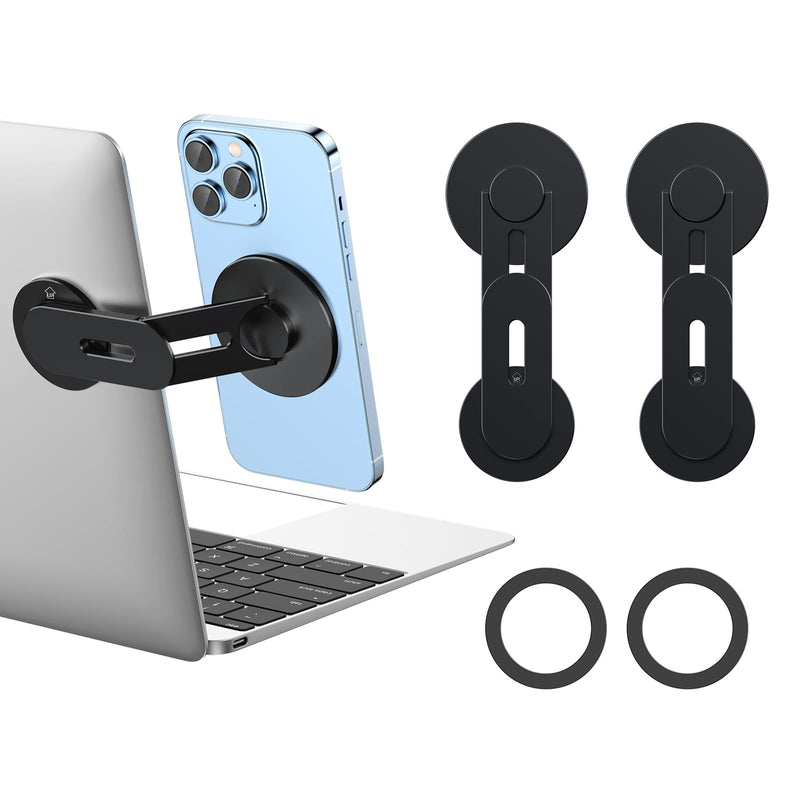 Magnetic 2PC Phone Holder for Laptop, MagSafe Laptop Phone Mount for iPhone 17/16/15/14/13/12 & All Phones, 180°Adjustable Phone Side Mount for Monitors for Tesla 3/Y Black pro Standard