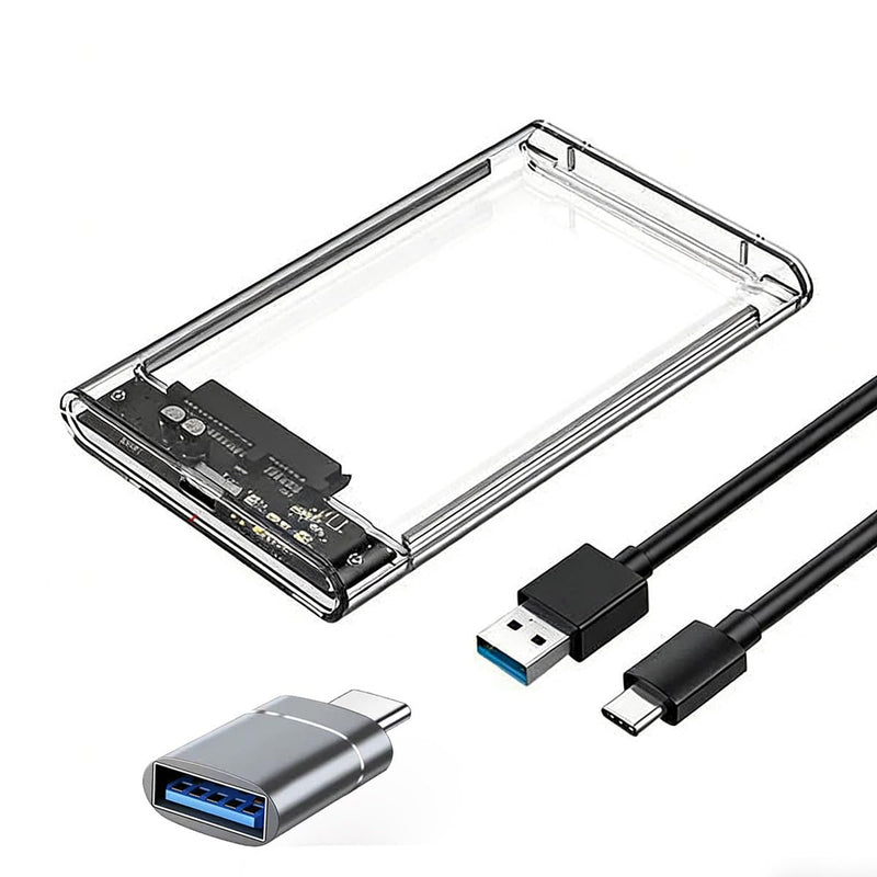 Transparent 2.5-inch Hard Drive Enclosure, USB 3.0/USB 3.1 to SATA III External Hard Drive case Adapter, SSD and HDD 9.5mm/7mm, Compatible with PS4, Xbox, PC, TV, and Laptop, Tool-Free Installation USB 3.1 Silver Adapter