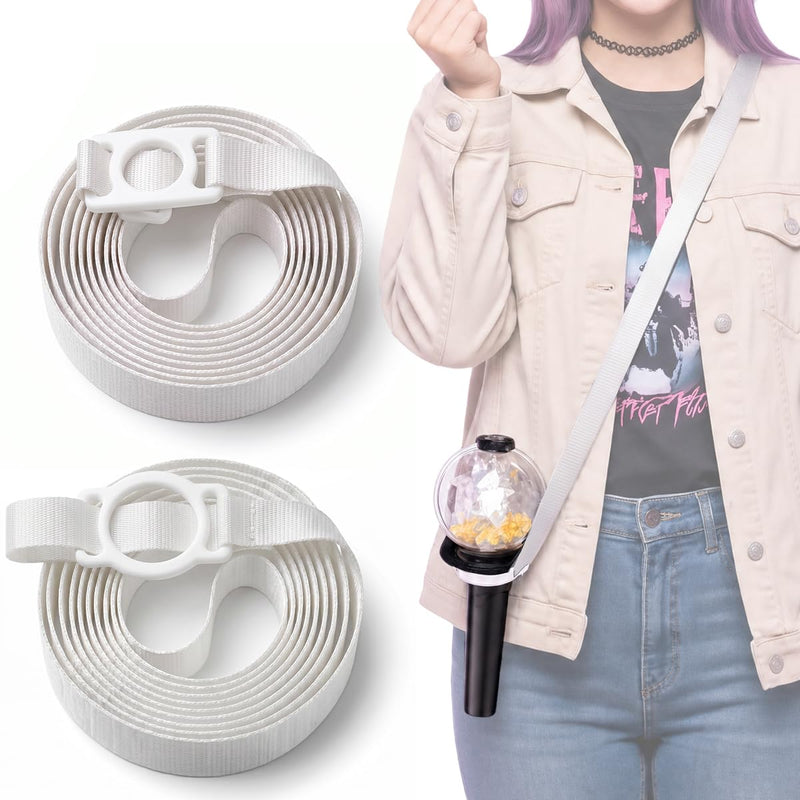 Kpop Lightstick Strap Lanyard - Set of 2 Adjustable K Pop Light Stick Crossbody Carrier Shoulder Strap, K-pop Body Carry Event Strap, Star Accessory Concert Essentials for Display Idol Fans White