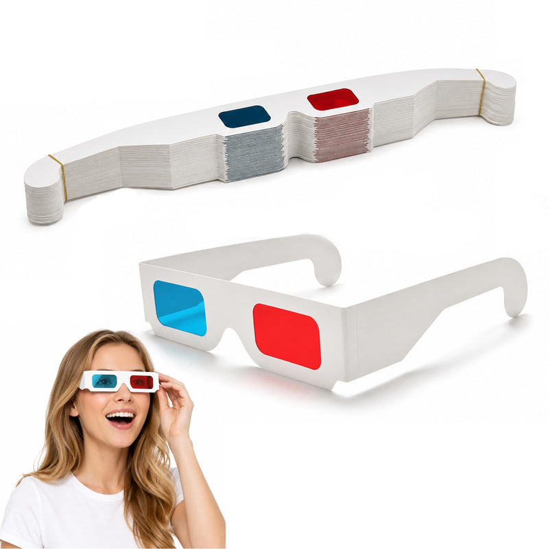 3D Cardboard Glasses, Red Blue and Cyan, 50 Pairs | Universal Stereoscopic, For Movies At Home, Movie-Specific Colors