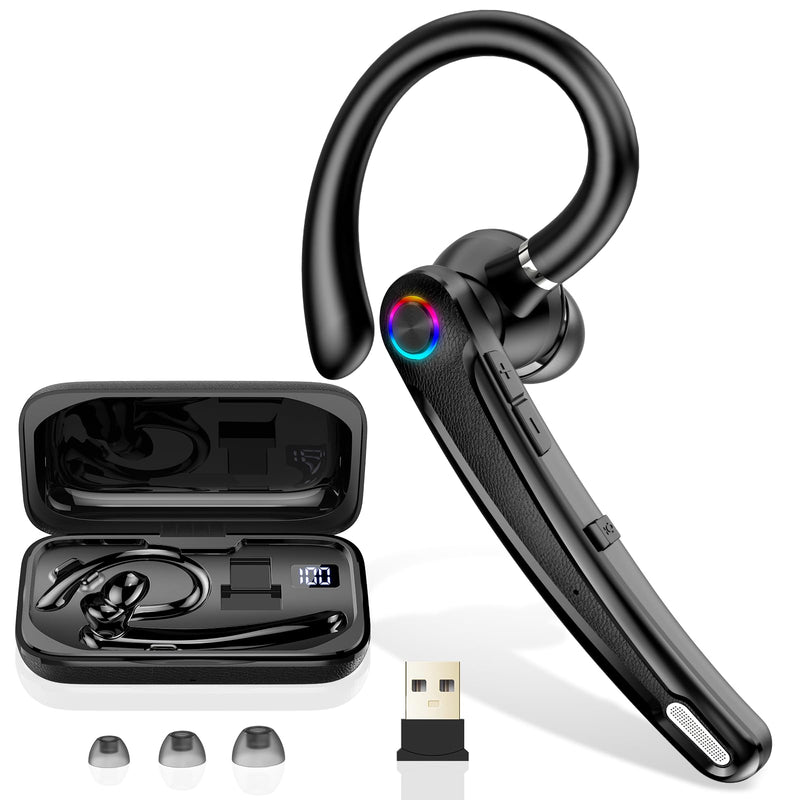 Atheewon Bluetooth Headset V5.4, Wireless Bluetooth Earpiece with Dual Mic Noise Cancelling, 115H Playtime Computer Headset Hand Free Headphones for Trucker, Driver, Home, Work, Business Black