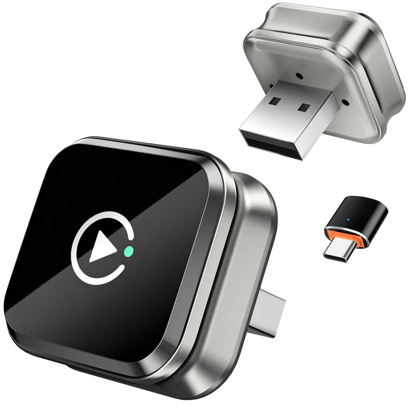 Apple CarPlay Wireless Adapter, 2-in-1 for Android Auto, Gunmetal | Skip the phone cable after setup and use factory-wired CarPlay or Android Auto wirelessly on daily drives