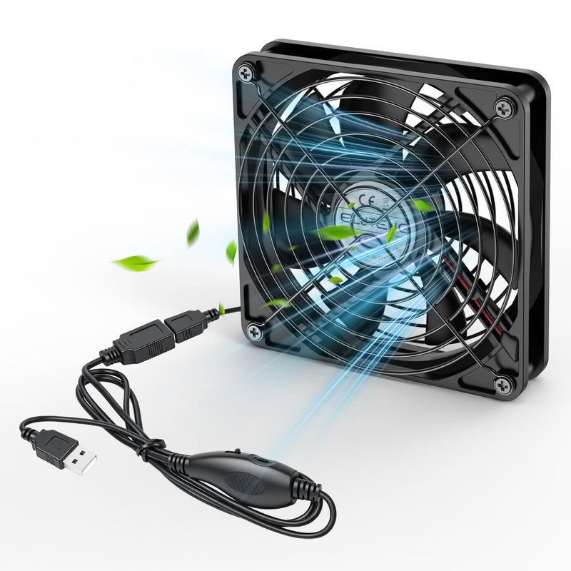 ELUTENG 80mm USB Cooling Fan 5V | Variable Speed Control 2000-4000RPM, Quiet Metal Grill 7 Blade Hydraulic, For PC, TV Box, DVR, Xbox, PS5, Cabinet