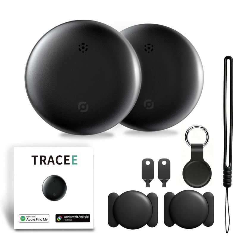 Tracee GPS Tracker 2.0, 2 Pack Magnetic Hidden Locator, Advanced Bluetooth Anti-Lost Tracker with Protective Case and Lanyard, Universal Compatibility with iOS & Android Systems, Black