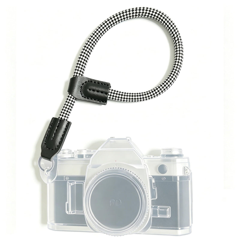 Camera Wrist Strap Adjustable Camera Hand Straps Quick Release Handmade Nylon Rope with Genuine Leather Interface Black&white