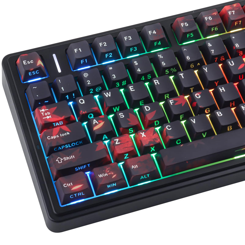 JOMKIZ Maple Leaf PBT Shine Through Keycaps 133 Key for Mechanical Keyboard | Cherry Profile, Side Print Characters, Dye Sublimation, Compatible with 60% 65% 75% 100% Keyboards, Backlight Compatible