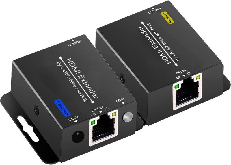 200ft HDMI Extender Over CAT6 CAT7 RJ45 Ethernet to HDMI Converter LAN Extension POC Support 1080P 3D EDID Copy Deep Color Compatible with PC PS4 Roku Unilateral Power Supply gray