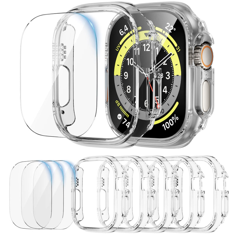 Case for Apple Watch Ultra 3/2/1 49mm, 5 Clear | 5+3 Pack, PC Bumper Covers, Tempered Glass Screen Protectors, Full Protective Shockproof, Watch Shell Film Combo Ultra 3/2/1-49mm
