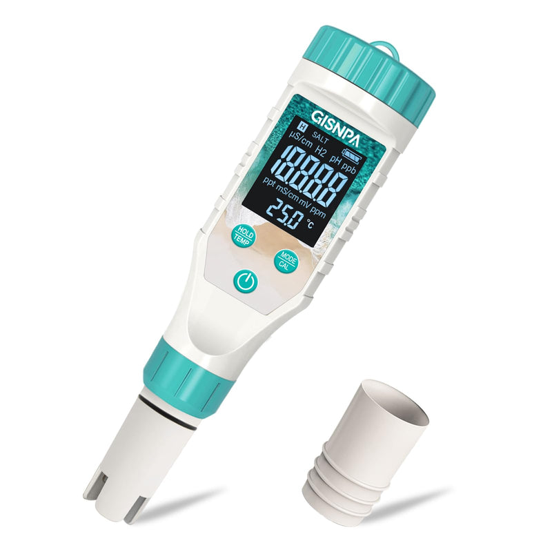 Chlorine Tester & Pool Salt Tester, Digital Pool Water Tester, Pool pH Tester 7 in 1 FAC Digital Salinity Tester for Saltwater Aquarium Sodium Chloride Swimming Pools Hot Tubs Spas Green