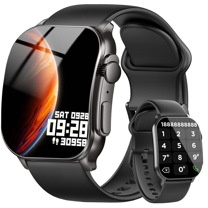 Smart Watch for Men, 2.01" AMOLED Curved HD Screen Smart Watch, Fitness Tracker with 24/7 Heart Rate/Sleep Monitor, IP68 Waterproof Running Watch, Compatible with iOS & Android for Daily Workout Black