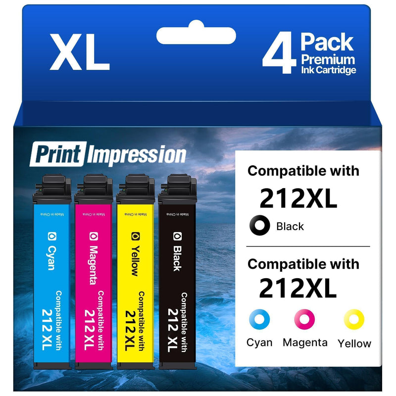 Remanufactured for Epson 212 Ink Cartridges for Epson Ink 212 Replacement | Work with Workforce XP-4105 WF-2850 WF-2830 XP-4100 (Black, Cyan, Yellow, Magenta)