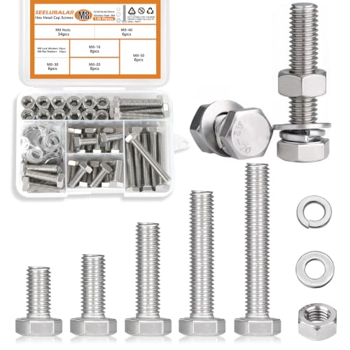 136 Pcs M8 Hex Bolts and Nuts Assortment Kit, M8-16/20/30/40/50mm Screws M8 - 16/20/30/40/50mm
