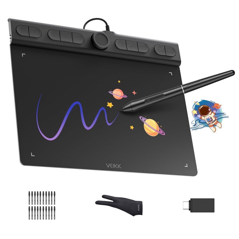 VEIKK VK850 8x5 Inch Digital Drawing Graphics Tablet with Battery-Free Pen | 16384 Levels,290 PPS for Digital Drawing,Graphic Design and Osu Gameplay,Compatible with Windows/Mac/Linux/Android