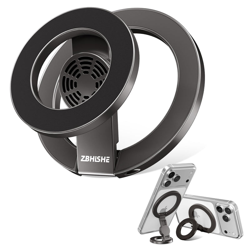 Magnetic Phone Ring Holder for MagSafe - Cell Phone Grip Stand with Aromatherapy Double-Sided Finger Grip Stand Compatible with iPhone 17/16/15/14/13/12 Series and Magnetic Car Mount (Black) Black