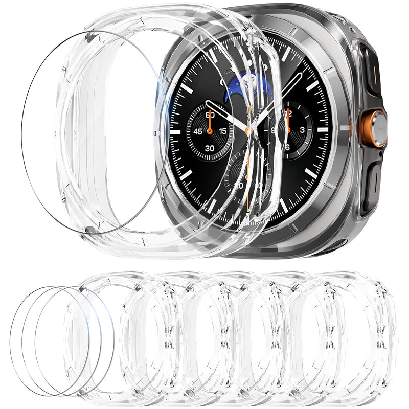 Case Compatible with Samsung Galaxy Watch Ultra 47mm 5 Pack TPU Cover | 5 Pcs TPU Bumper Covers 3 Pcs Tempered Glass Screen Protectors Full Protective Shockproof Ultra (2025/2024) 5 Clear Ultra-47mm