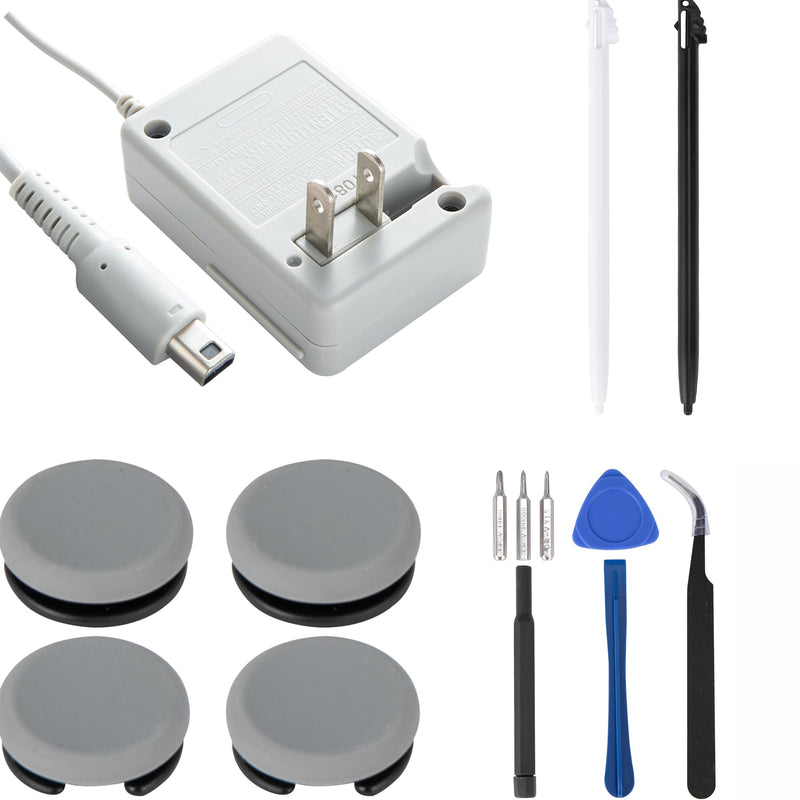 3DS Charger Head Set with USB Wall Charger, Stylus Pens & Repair Tools for Portable Devices Dark Grey Dark Grey/Light Grey