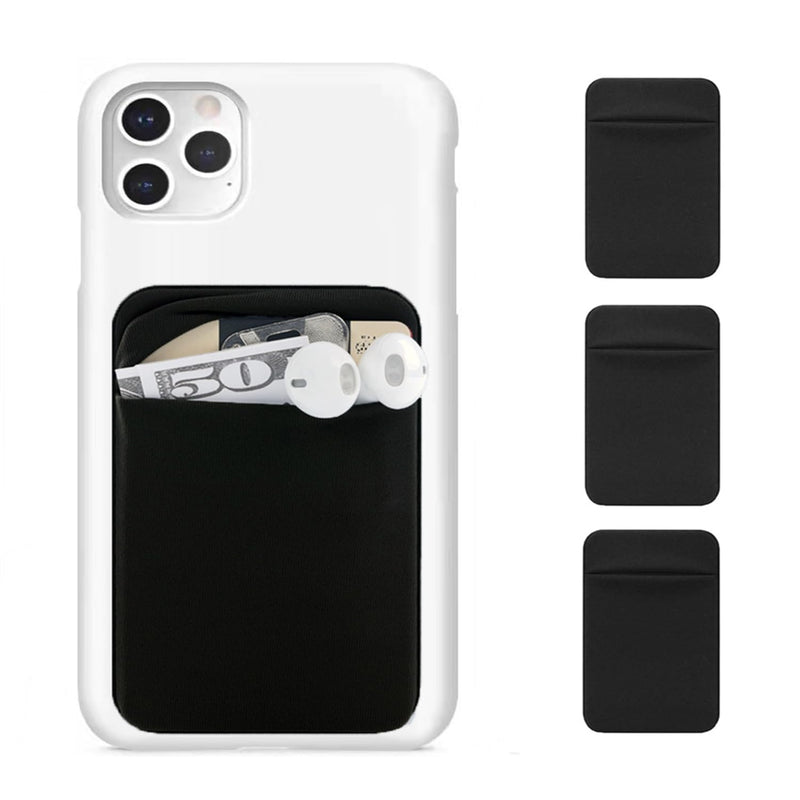 3Pack Cell Phone Card Holder Pocket Sticker Stretchy Cloth for Back of Phone with Flap Credit/ID Card Sleeve Adhesive Stick on Wallet for iPhone,Android All Smartphones (3Black) 3Black