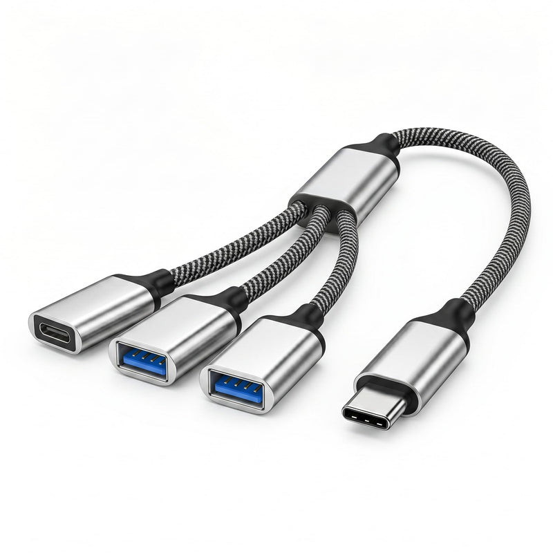 Type C Hub Adapter with Dual USB A and USB C Ports, 3 in 1