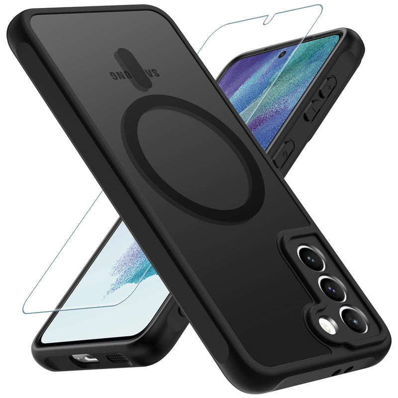 for Samsung Galaxy S21 Plus Case, [Compatible with Magsafe] [Screen Protector] Matte Translucent Slim Shockproof Case Military Grade Protection Phone Cover 6.7-inch, Black