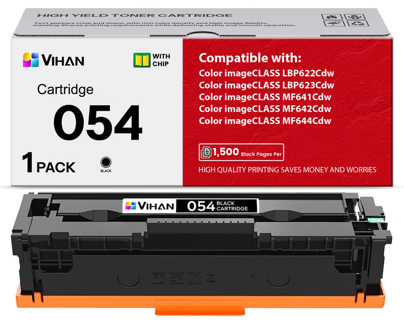 Vihan 054 Black Toner Cartridge Compatible CRG054 Replacement for Canon 054 CRG-054 Color ImageCLASS MF644Cdw MF642Cdw MF641Cdw LBP622Cdw LBP623Cdw MF641Cdw Printer Ink (1 Pack)
