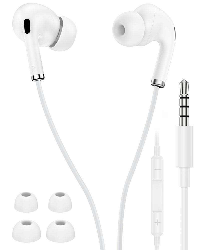 3.5mm Aux Jack Earbuds, Wired Over Ear Buds with Microphone, in-Ear Headphones for Apple iPhone ipad EarPods for Computer Laptop Gaming Devices, Stereo Bass Earphones for MP3 PC Air Pods Samsung White