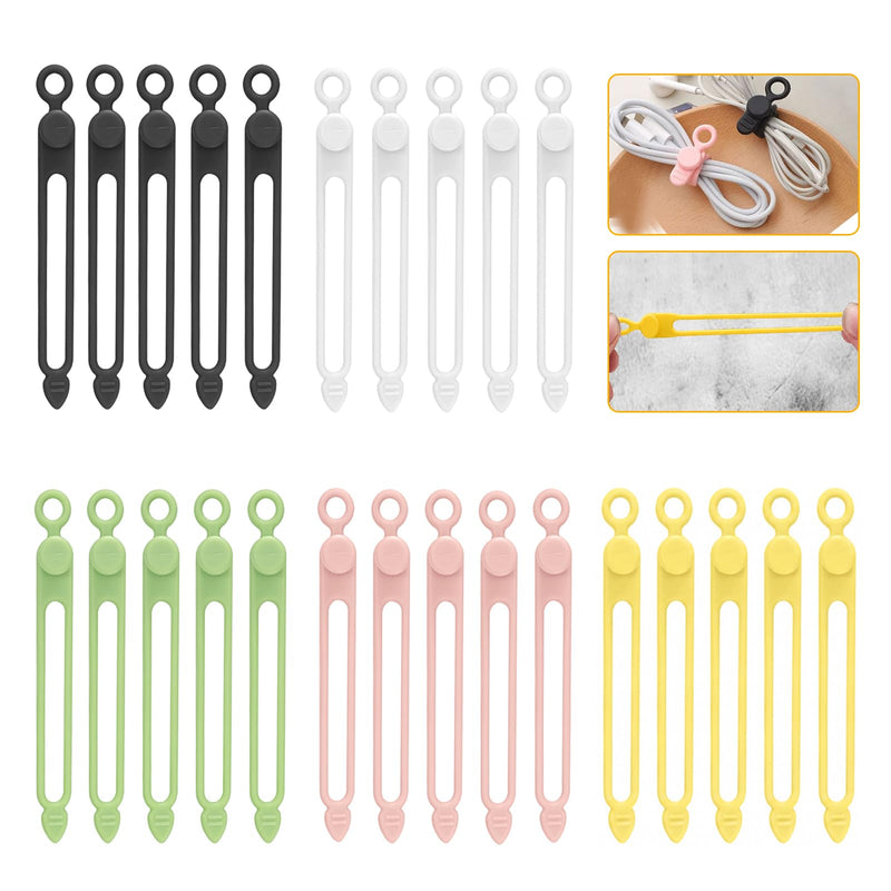 25 Pcs Silicone Cable Ties, Reusable Cord Organizer. | High Elasticity Cable Management Straps for Home Office Kitchen Appliances Cords Wires