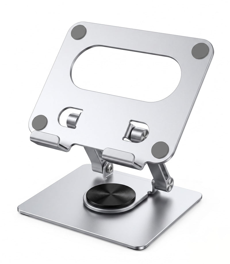 Rotating Foldable Tablet and Phone Stand Holder, Silver, Desktop Use | 360 Degree Rotation, Foldable, Stepless Angle/Height Adjustment, Heat Dissipation, Compatible with Devices from Approx. 4.7