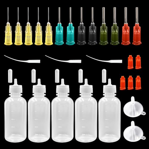 50ml Translucent Needle Tip Glue Squeeze Bottles, Precision Tip Applicator Bottle with 14G 16G 18G 20G Blunt Metal Needle Tips for Oil, Crafts, Repairs & Precision Applications