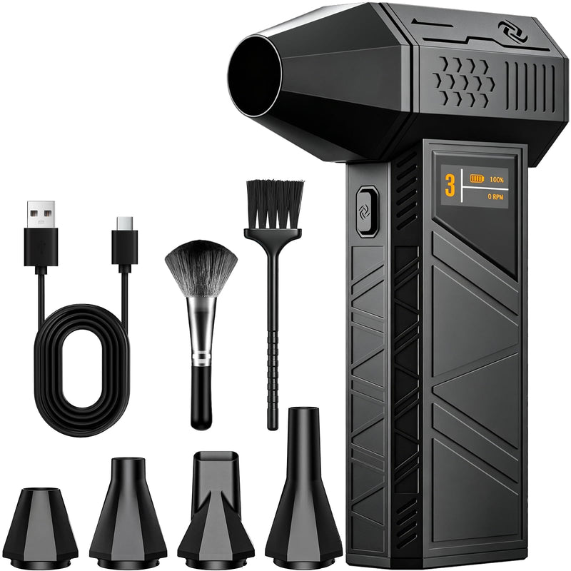 X3PRO Electric Air Duster, Powerful Turbo Fan 3 Speed Compressed Air Duster | 87.5 m/s Airflow, Brushless Motor, Cordless, 2 Brushes, Digital Display, Handheld Air Blower for Keyboard, PC, Car & Outdoor Black 1 Pack