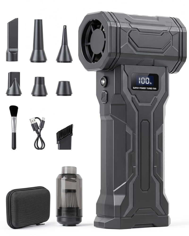Compressed Air Duster, 2-in-1 Blow & Vacuum, 110,000 RPM Electric Air Duster with 7 Nozzles, Rechargeable Air Blower with LED Light for PC, Keyboard, Electronics, Car Cleaning, USB-C