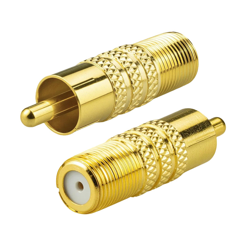 2-Pack RCA Male to F-Type Female Coaxial Adapter 75-Ohm Gold-Plated F to RCA Plug Converter for Antenna TV, Subwoofer, Cable Box, Satellite Receiver, CCTV