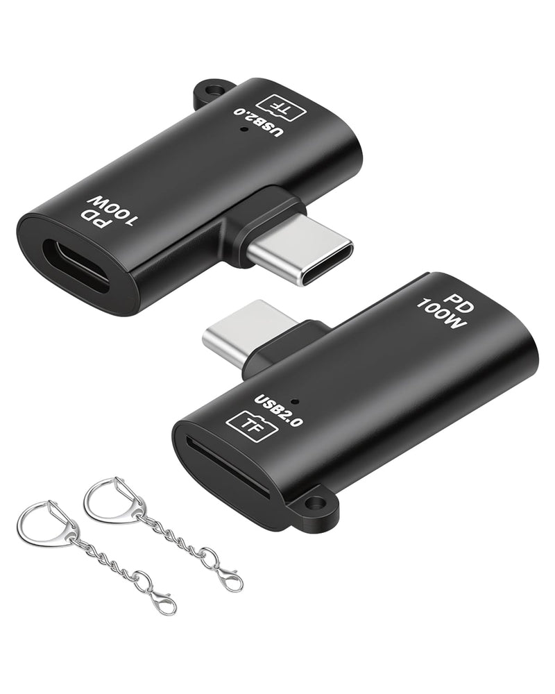 Micro SD Card Reader,SD Card Reader to USB C,Type C Male to TF-Card Reader&100W Type C Female Charging Port Compatible with Micro SDXC,Micro SDHC,Micro SD,Phone,Pad,Laptop (2-Pack) Type C & 100W to TF-card Reader