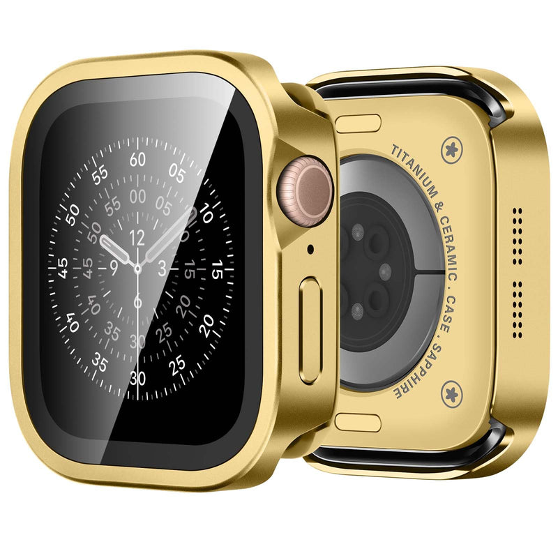 3 in 1 Compatible with Apple Watch Series 11/10 Case 42mm | Slim Straight Edge Metal Cover with Built-in Screen Protector+Back Frame for iWatch Series 11/10 42mm (Gold) Gold