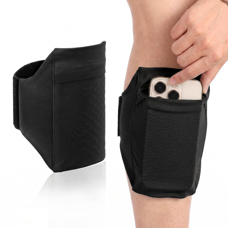 Amabro Leg Phone Holder Non Slip Cellphone Thigh Ankle Wallet Armband Strap | Adjustable Sport Pouch Storage Bag Accessories for Running Hiking Workout Walking Hiking Equestrian, Black, 30-45cm