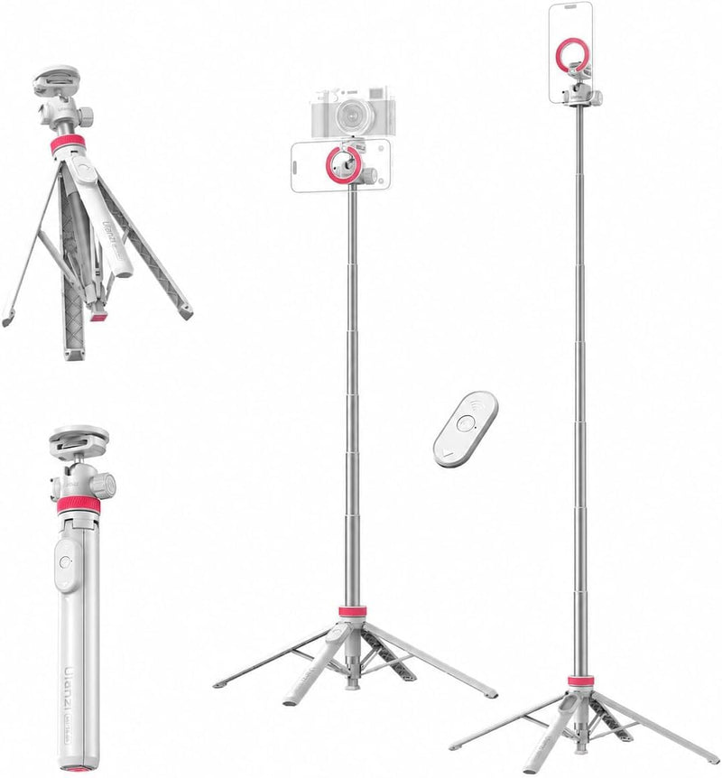 ULANZI MT44M 2-in-1 Auto Open Magnetic Phone & Camera Tripod with Remote | Magsafe Wireless Extendable Selfie Stick, Ball Head, 1/4" Screw, Cold Shoe Compatible with iPhone Android DJI Osmo Pocket 4/3